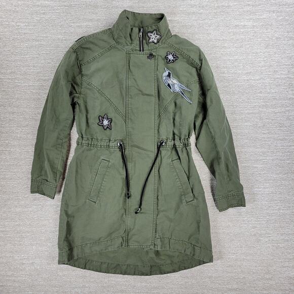 Cabi Bird Utility Jacket Women’s XXS Green Linen Sequin Appliqué Military Parka - Picture 2 of 16